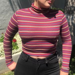 rainbow striped crop turtleneck